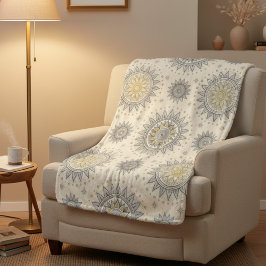 Cobertor Sherpa Gray Gold Mandala Pattern