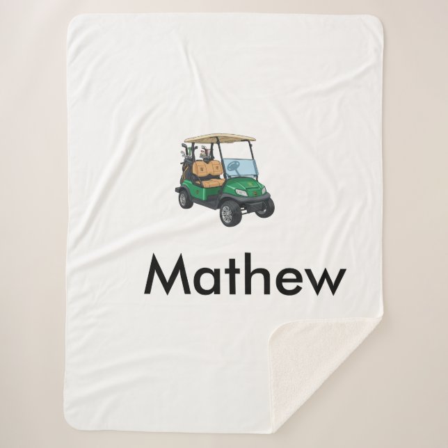 Cobertor Sherpa Green golf car name man sports boy gifts letter  (Frente)