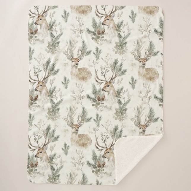 Cobertor Sherpa Green Pine Cones Deer  (Frente)