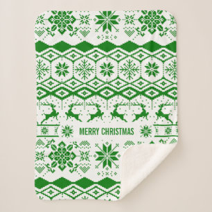 Cobertor Sherpa Green Reindeer Christmas Knmit