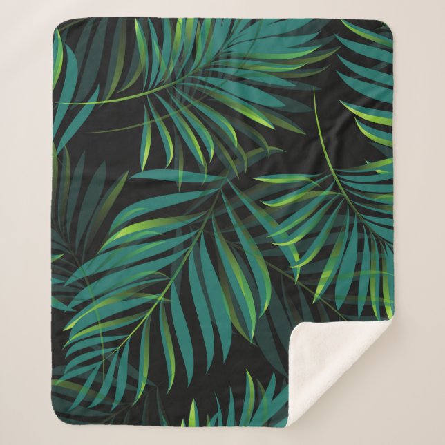 Cobertor Sherpa Green tropical palm leaves. Seamless pattern graph (Frente)