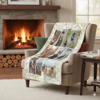 Cobertor Sherpa Greenery 9 Photo Collage Personalized 