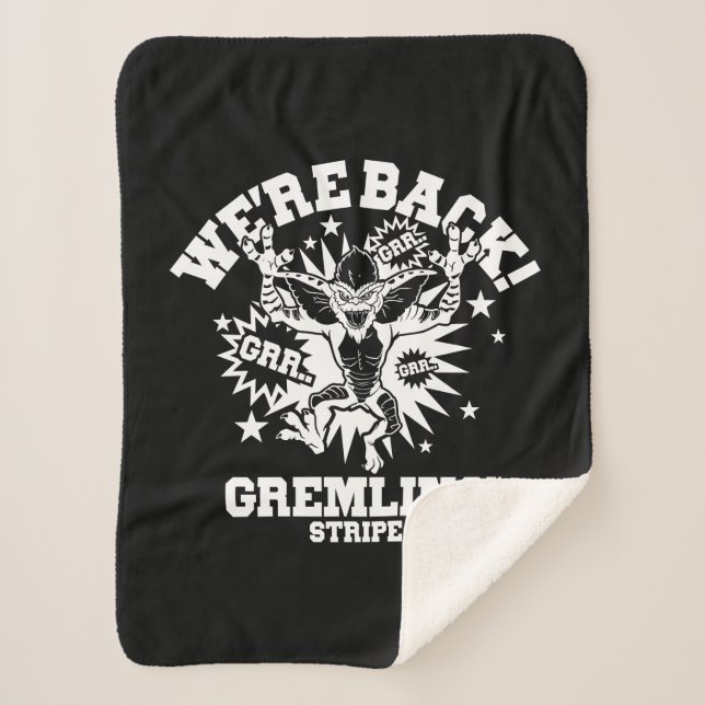 Cobertor Sherpa Gremlins | Stripe Estamos de volta (Frente)