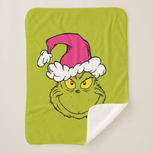 Cobertor Sherpa Grinch com Chapéu de Papai Noel Rosa