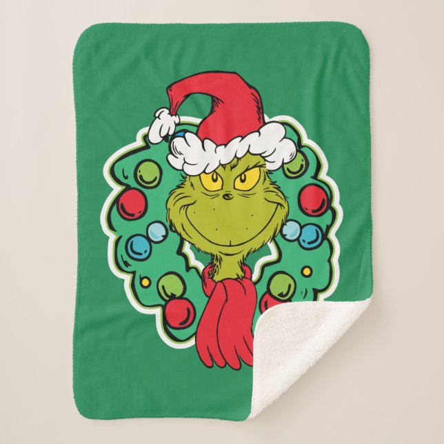 Cobertor Sherpa Grinch | Coroa de Natal (Frente)