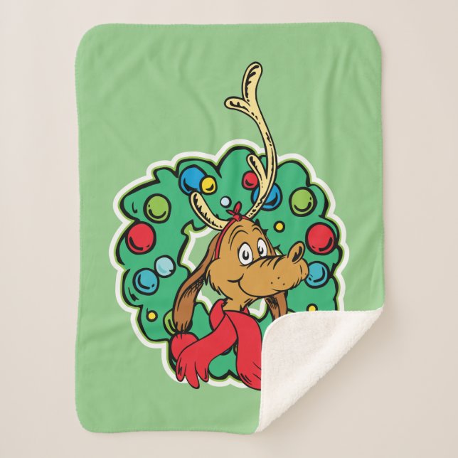 Cobertor Sherpa Grinch | Coroa de Natal Max (Frente)
