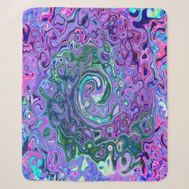 Cobertor Sherpa Groovy Abstrato Retro Redemoinho Verde e Roxo (Frente)