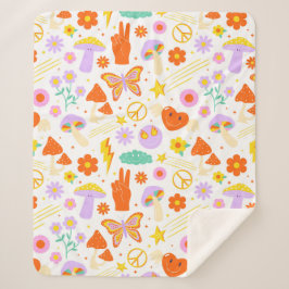 Cobertor Sherpa Groovy Hippie Trippy Retro Flower Funky Vibes