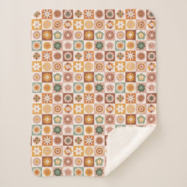 Cobertor Sherpa Groovy Retro Floral Check