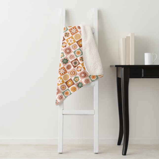 Cobertor Sherpa Groovy Retro Floral Check (In Situ)
