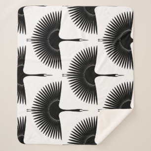 Cobertor Sherpa Grua Graciosa: Padrão de Pássaro Oriental