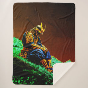 Cobertor Sherpa Guerreiro Samurai em Armadura Dourada – Épico Japo