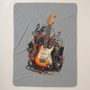 Cobertor Sherpa Guitarra Elétrica Retro & Amplificador Música Roc