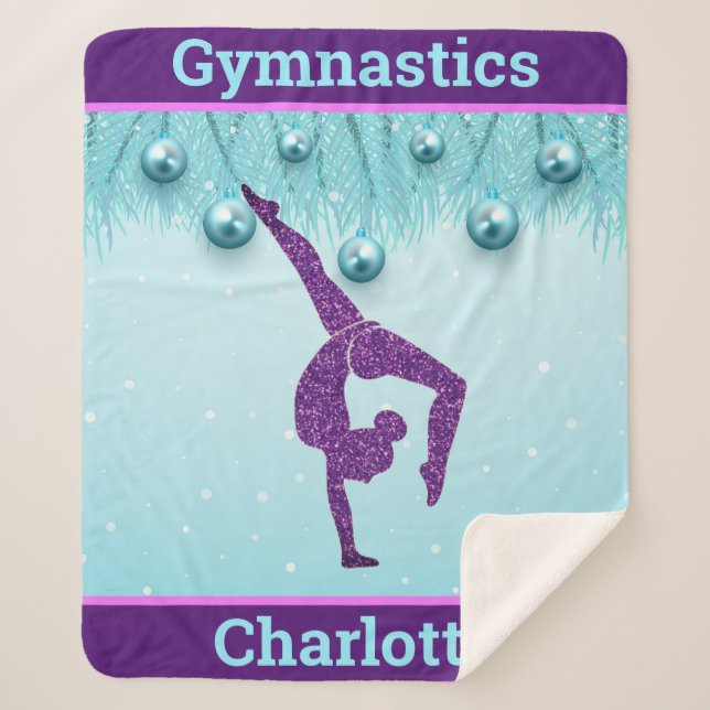Cobertor Sherpa Gymnastics Christmas Purple Aqua Personalized  (Frente)