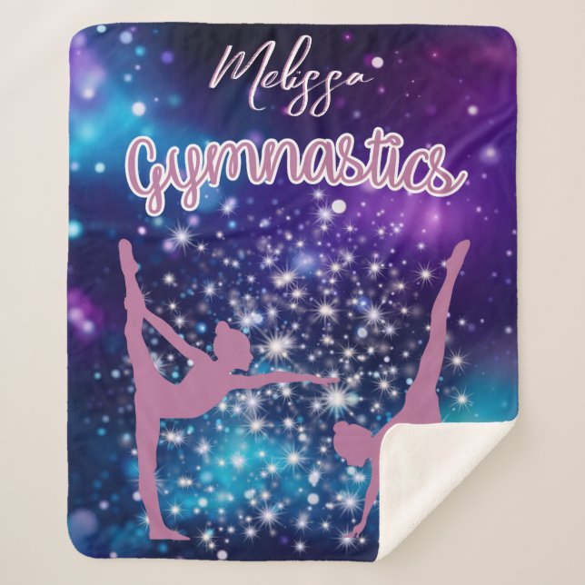 Cobertor Sherpa Gymnastics Galaxy Purple Turquoise Personalizada (Frente)