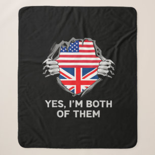 Cobertor Sherpa Half American Half British USA England Flag Mens W