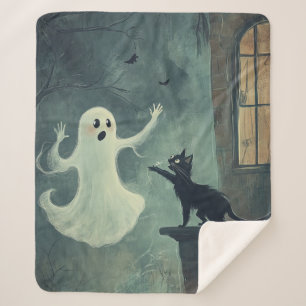 Cobertor Sherpa Halloween Cat e Ghost