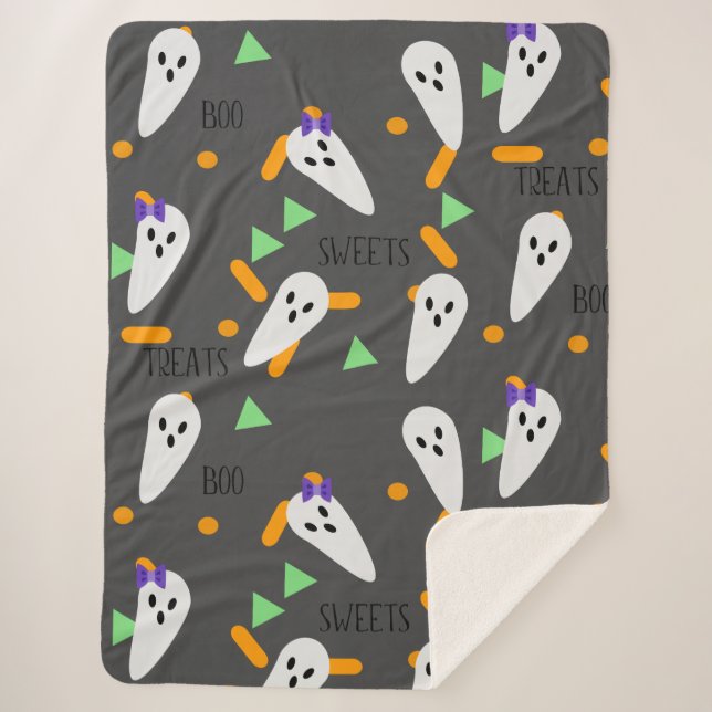 Cobertor Sherpa Halloween Confetti Sprinkles Ghost Treats (Frente)