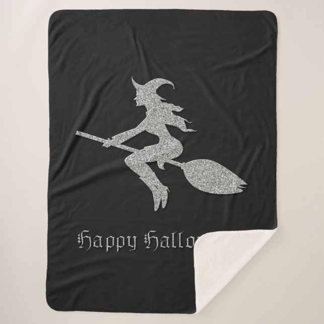 Cobertor Sherpa Halloween da Bruxa Voadora Silver (Frente)