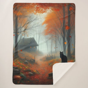 Cobertor Sherpa Halloween/outono/Outono/Abóbora/gato