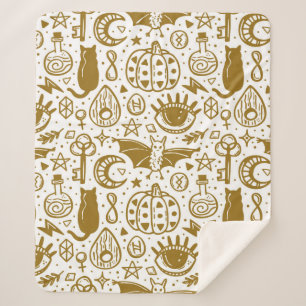 Cobertor Sherpa Halloween seamless pattern. Holiday golden ink sil