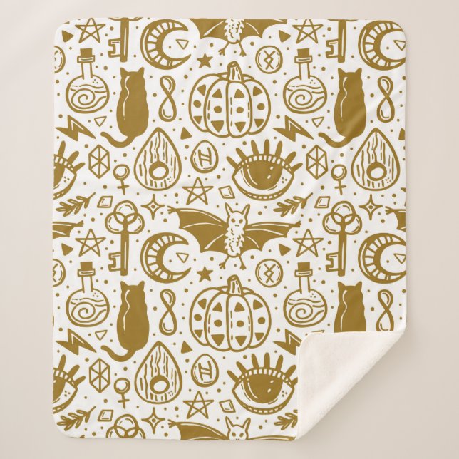 Cobertor Sherpa Halloween seamless pattern. Holiday golden ink sil (Frente)