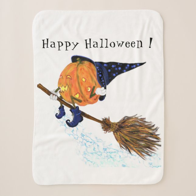 Cobertor Sherpa Halloween Sherpa Blanket Witch Pumpkin Voando (Frente)