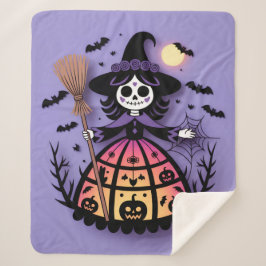 Cobertor Sherpa Halloween Skeleton Witch