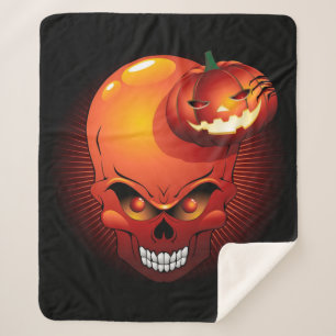 Cobertor Sherpa Halloween Skull e Pumpkin