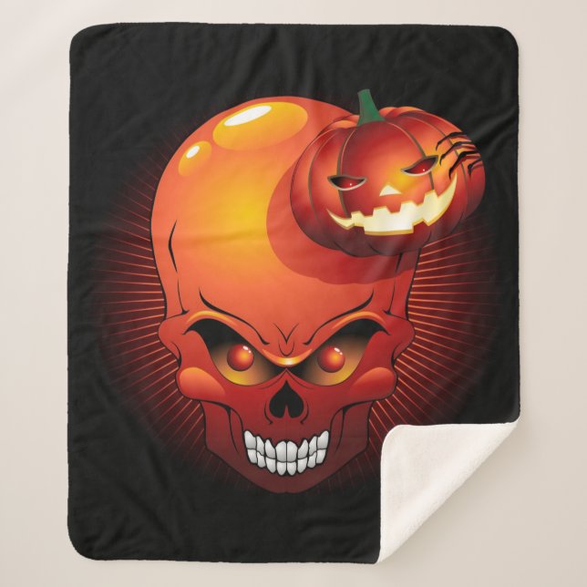 Cobertor Sherpa Halloween Skull e Pumpkin (Frente)