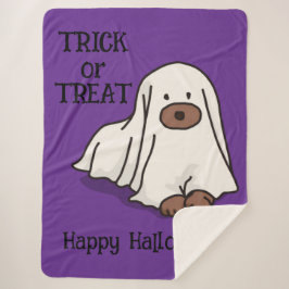 Cobertor Sherpa Halloween Whimsical Cute Ghost Dog Purple  