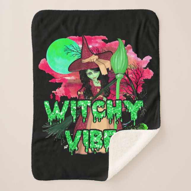 Cobertor Sherpa Halloween Witchy Vibes (Frente)