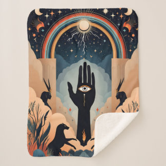 Cobertor Sherpa Hamsa Olhos e Símbolos Místicos Cobertos - Espirit