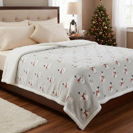 Cobertor Sherpa Hand-Drawn Snowmen on Grey Winter