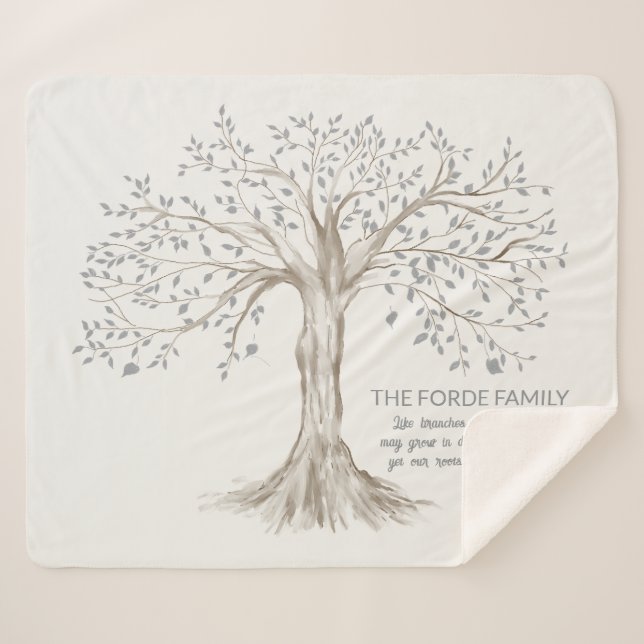 Cobertor Sherpa Hand Drawn Tree Personalized Family Quote Ivory (Frente (Horizontal))