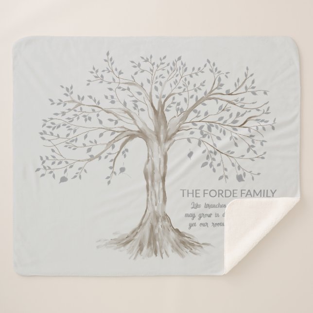 Cobertor Sherpa Hand Drawn Tree Personalized Quote Light Gray (Frente (Horizontal))