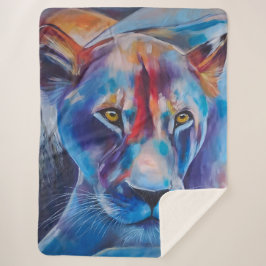 Cobertor Sherpa Hand Painted Wild Cat Portraitng