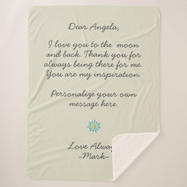 Cobertor Sherpa handwritten love letter or message custom  (Frente)