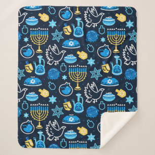 Cobertor Sherpa Hanukkah - Símbolos Padrão Azul