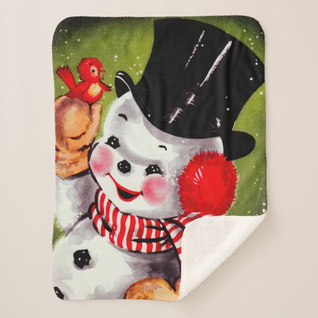 Cobertor Sherpa Happy Snowman Vintage (Frente)