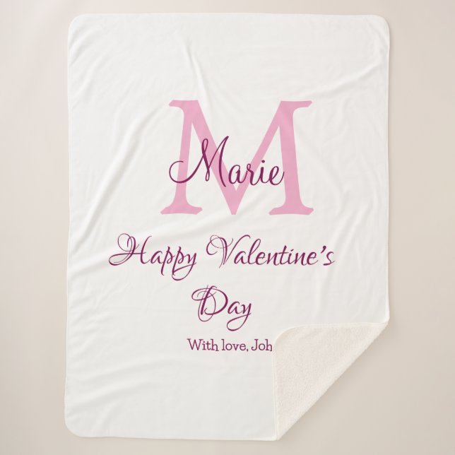 Cobertor Sherpa Happy valentine's day monogram pink name love girl (Frente)