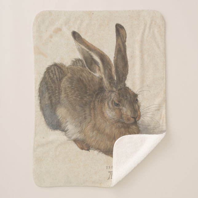 Cobertor Sherpa Hare (por Albrecht Dürer) (Frente)