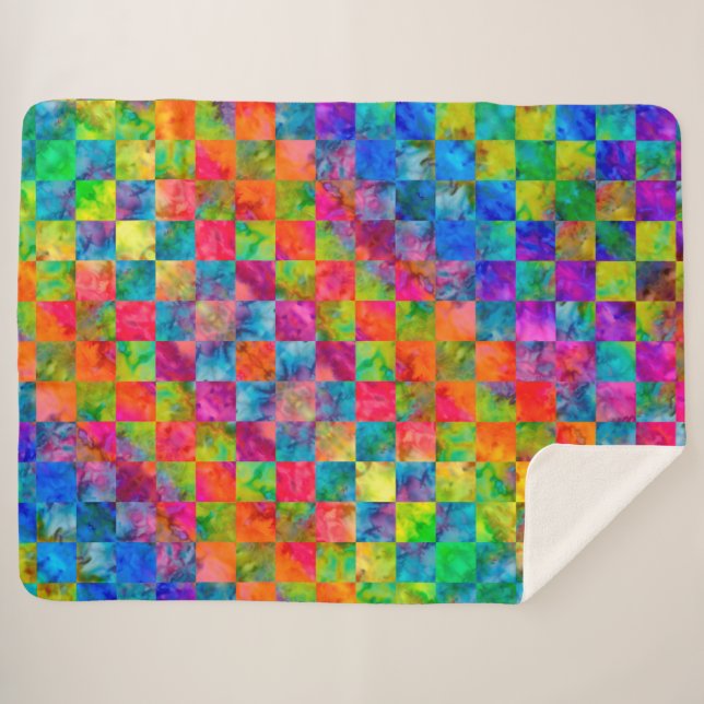 Cobertor Sherpa [Harlequin Tie-Dye] Verificado Fractal De Diamante (Frente (Horizontal))