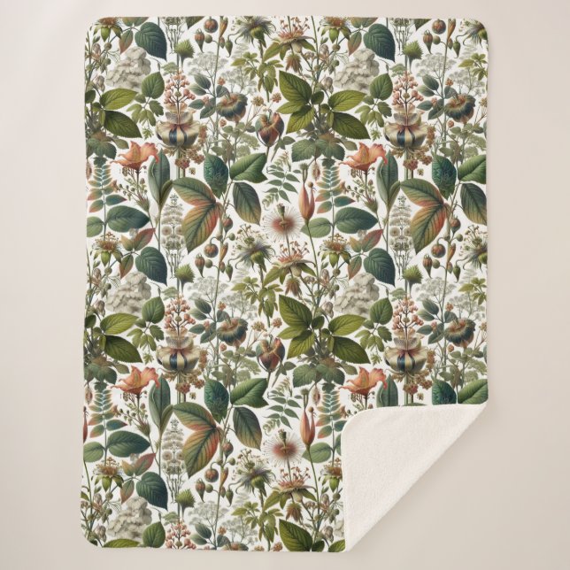 Cobertor Sherpa Harmonia da Natureza: Padrão Botânico Sem Olhos (Frente)