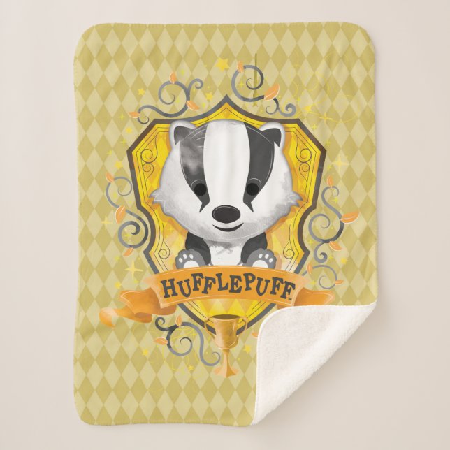 Cobertor Sherpa Harry Potter | Encantador Brasão HUFFLEPUFF™ (Frente)