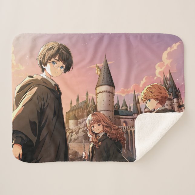 Cobertor Sherpa HARRY POTTER™ Hermione & Ron HOGWARTS™ Cena de Ani (Frente (Horizontal))
