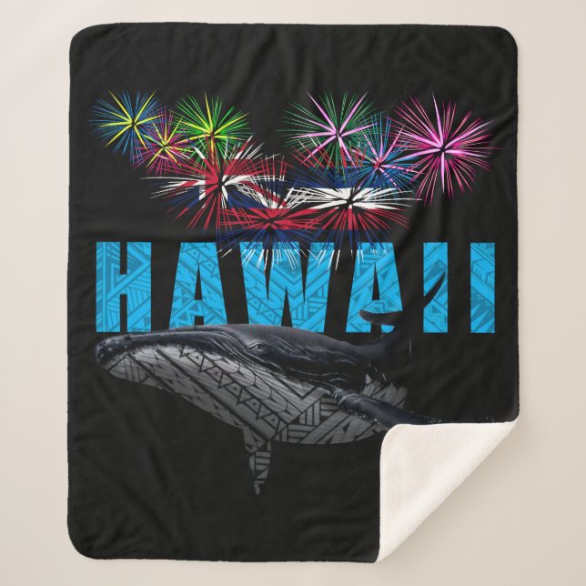 COBERTOR SHERPA HAWAII NYE POLYNESIAN TRIBAL HUMPBACK FIREWORKS (Frente)