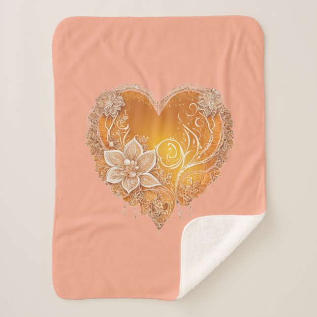 Cobertor Sherpa Heart Me on Orange AI art (Frente)