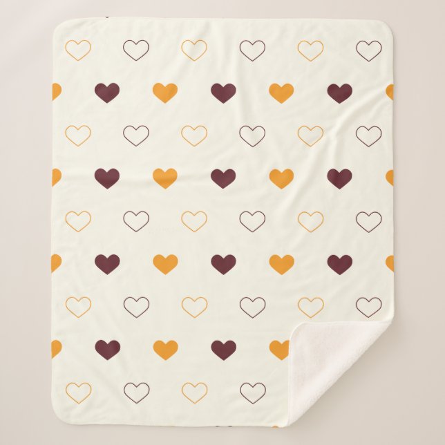 Cobertor Sherpa Heart Pattern with Orange & Brown Hearts (Frente)