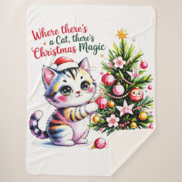 Cobertor Sherpa Heartwarming Christmas Cat - Cozy Winter Gift